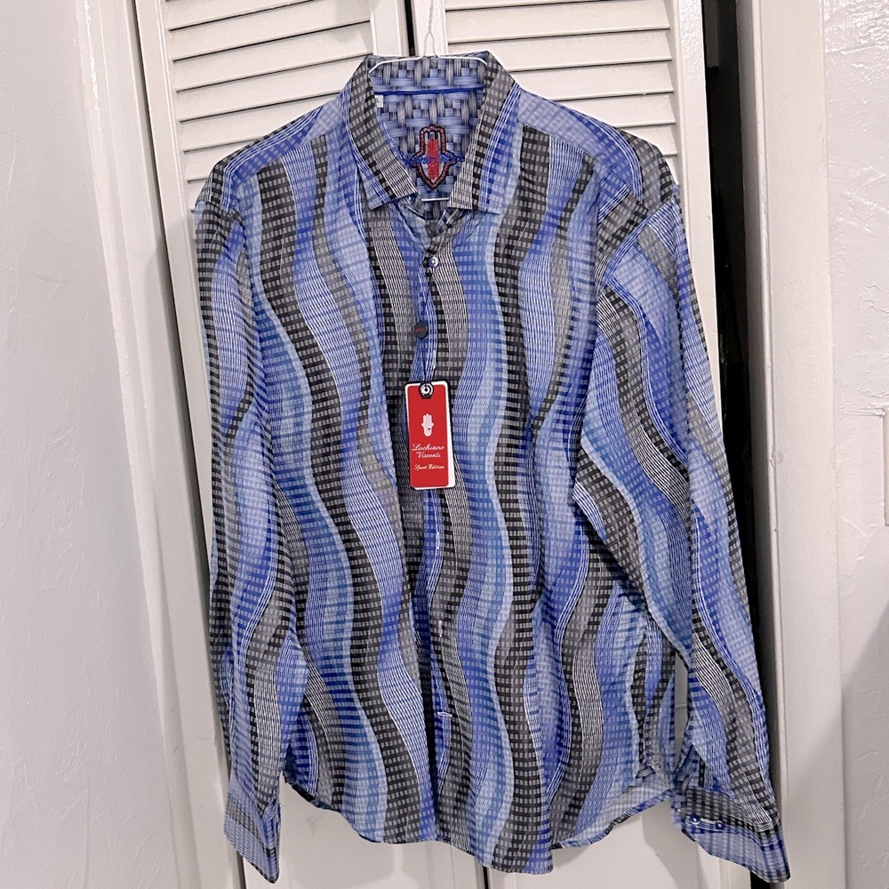 Luchiano Visconti - NWT - Vintage Style - Blue Button Down Long Sleeve Shirt
